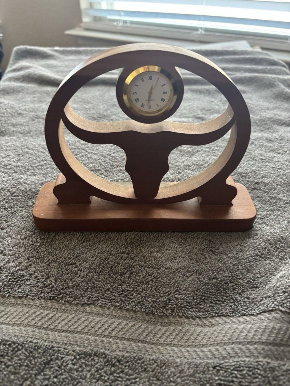 Wooden Handmade Longhorn Themed Desk Clock